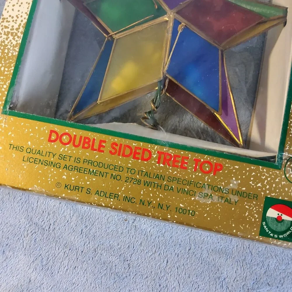 Vintage Kurt S Adler Lighted Star Tree Topper Stained Glass-Style Plastic WORKS